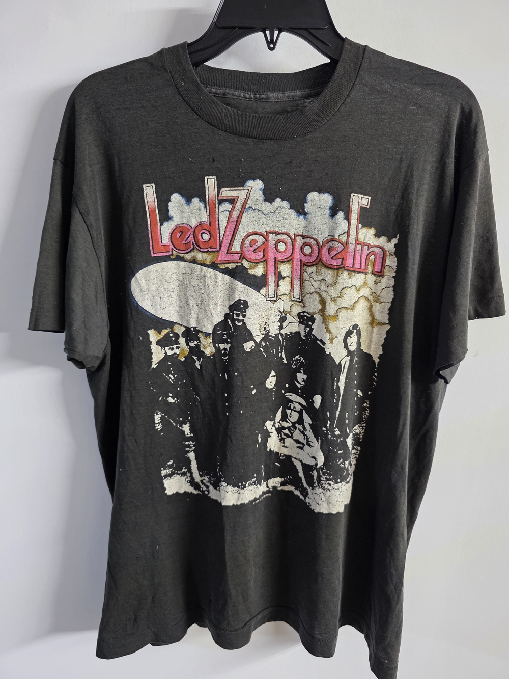 Vintage 1986 Led Zeppelin T Shirt Single Stitch Moth Gem USA Black Medium Authen